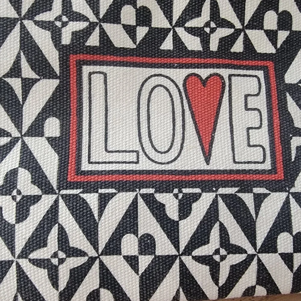 Brighton LOVE Canvas Pouch Bag Makeup Cosmetic Travel Bag Heart Black White